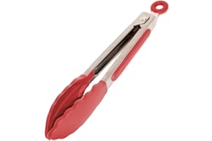 MLL PRODUCTS Pinzas Silicona Freidora De Aire Air Fryer - Pinzas Cocina - Pinzas Barbacoa - Pinzas Comida de Acero Inoxidable y Punta de Silicona de Grado Alimenticio sin BPA. (34cm, Rojo)