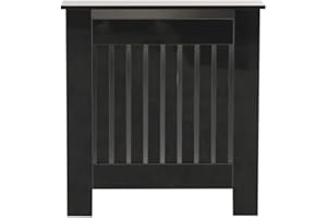 Homeke Vertical Slatted High Gloss Black Radiator Cover Modern Decorative Cabinet for Hallway, Living Room,Bedroom,Kitchen,Office (W78cm x D19cm x H82cm)