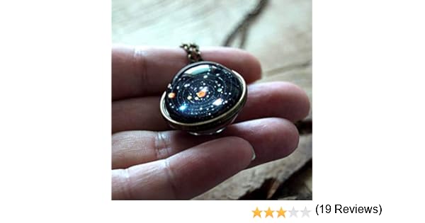 Bzline Vintage Bijoux En Verre Collier Galaxy Lune Pendentif Collier Pour Femmes Et Hommes Nebuleuse Cosmique Main Galaxy Double Face Pendentif Collier Colliers Femme