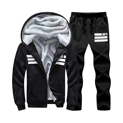 FuweiEncore Mens Winter Thick Plus Fluff Abrigo Deportivo con Capucha Pantalones Conjuntos, Moda Chándal Casual Tops Gym Correr Sudadera + Pantalones (Color: ON, Tamaño: XL) (Color : D, tamaño : 8XL)