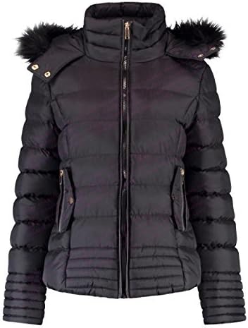 M1427 New Womens Ladies Quilted Winter Coat Puffer Fur Collar Hooded Jacket Parka Size Corrina 2017 (12, Black Style 2)