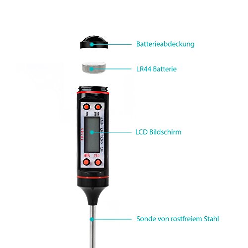 Küchenthermometer Haushaltsthermometer mit langer Sonde, LCD Bildschirm, Amorus® 2 PCS Einstichthermometer für Braten, Grill, BBQ Backen, Baby Ernährung und Badewasser usw (1) - 5