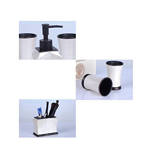 Bad Accessoires Set, 5-teilig Badezimmer-Set Seifenspender Zahnbürstenhalter/Zahnputzbecher Seifenschale - 4