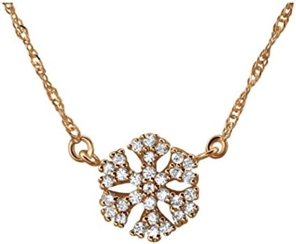 9ct Rose Gold Crystallised Snowflake Pendant Necklace with Cubic Zirconia