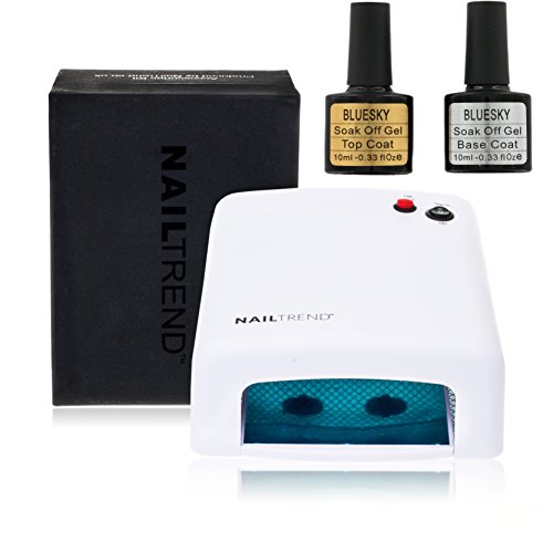Nail Trend 36W White UV Lamp Polish Curing Nail Art + Bluesky Gel Top Coat & Base Coat