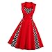 Produktbild Sharplace Vintage 50er Jahre Rockabilly Kleid Polka Dots Pinup Retro Abendkleid mit Knöpfe Swing Elegantes Abendkleid Festliches Partykleider - rot, L