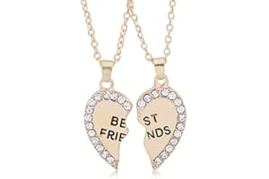 MenYiYDS 2 Pcs BFF Necklaces Friendship Necklace Best Friends Girls Necklace Alloy and Rhinestone Decorated for Girls Birthday Gifts Pendant Chain Gifts (Golden)