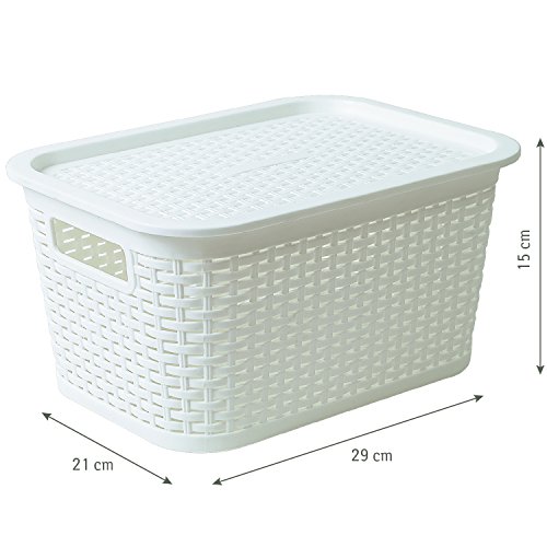 Tatkraft Petit Stilvolle Stapelbare Badezimmerkorb Aufbewahrungskorb mit Deckel Rattan-Optik 6L - 2