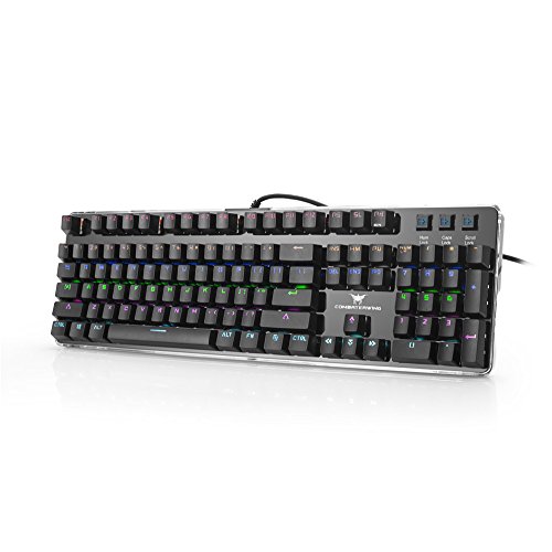 Preisvergleich Produktbild Desxz Combaterwing 104 Tasten Verkabelt USB Mechanical Gaming Tastatur RGB mit Hintergrundbeleuchtung mit blauen Schalter Schwarz