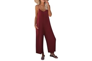Haibang Combinaison Femme Été Sans Manches Casual Jumpsuit Chic et Élégant Bretelles Spaghetti Réglables Romper Salopette à Jambes Larges Loose Playsuit avec Poches