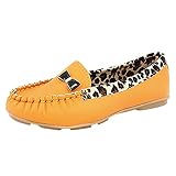 Tianwlio Frauen Herbst Winter Stiefel Schuhe Stiefeletten Boots Damen Mode Leder Leopard Beiläufige Schlüpfen Dolly Ballett Flache Ferse Loafer Schuhe Gelb 39
