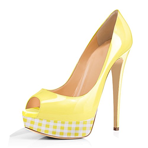 yellow peep toe heels