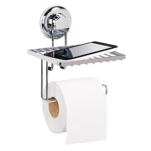 Tatkraft MegaLock Toilettenpapierhalter Saugnapf mit Ablage Stahl Verchromt 15X15X19.5cm