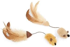 Petface Feather Tail Mice Plush Cat Toy, Filled with Natural Catnip, Safe Stimulation for Pet Playtime (Pack of 2)