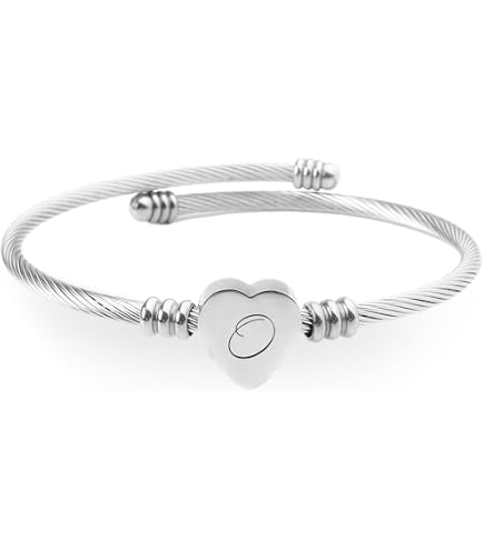 Bracciale Regolabile Con Ciondolo A Cuore E Iniziale A | In Acciaio Inossidabile 316L | Ipoallergenico, Senza Nichel | Gioiello Per Donna, Mamma, Fidanzata, Figlia | Con Confezione Regalo