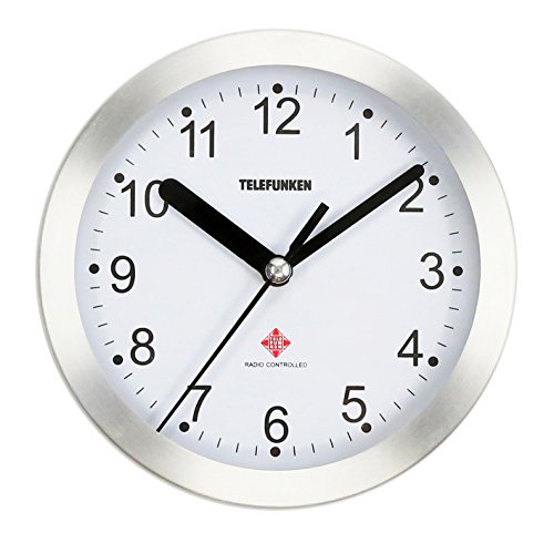 TELEFUNKEN FWU-16-ALU (WF), MINI Funkwanduhr mit hochwertigem Aluminiumrahmen 14,5cm, analog klein Funk Wanduhr Aluminium Büro Küche Ziffernblatt weiß mit Zahlen