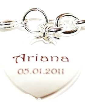 ID Silber Armband mit Herzanhänger 925 Sterlingsilber mit Gravur nach Wunsch NEU