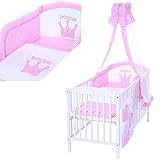 LCP Kids - 9 teiliges Baby Bettwäsche Komplettset mit Himmel, Nestchen - Baumwolle - geprüfte Textilien, Motiv gestickt