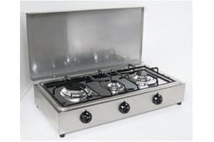 CASELLATO Parker - Hornillo de mesa de acero con 3 fuegos, con superficie extraíble para la limpieza, alimentación de gas GLP (bombones), para uso exterior