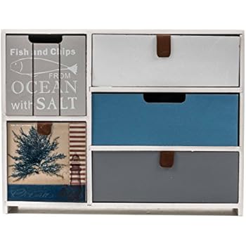 ArtiCasa Mini-Kommode aus MDF, 5 Schubladen, Shabby-Look, Griff-Laschen