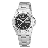 M WATCH Aqua Steel Schwarzes Zifferblatt mit Kalender und Lünette, Leuchtende Zeiger, Edelstahlarmband, Swiss Made