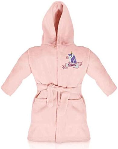 Oh Sew Simple Mystical Unicorn Banner Personalised Super Soft Fleece Dressing Gown/Bathrobe (Baby Pink) (1-2 Years)