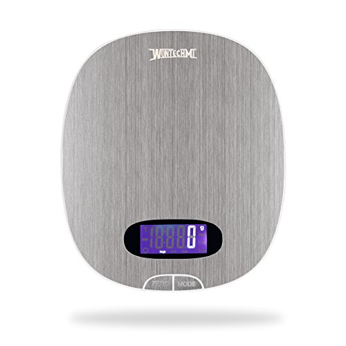 WONTECHMI Digitale Küchenwaage, Batterien Inklusive,Multifunktionell, Touch Knöpfe, 5kg / 11 Pfund, aus Rostfreiem Edelstahl und Beleuchtetem LCD Display, Vatertagsgeschenk