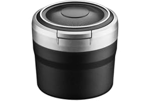 Wooauto Tragbarer Autoaschenbecher, Selbstlöschender Auto Aschenbecher mit Deckel & LED Licht Mini Auto-Mülleimer Rauchfreier Runder Autoaschenbecher für Auto Zuhause Büro und Reisen,Schwarzgrau