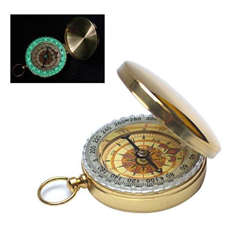 Natuce tragbarer Kompass im Taschenuhr-Format (aufklappbar) aus Messing, Camping- Wanderkompass, Outdoor-Navigationswerkzeug – Gold - 4
