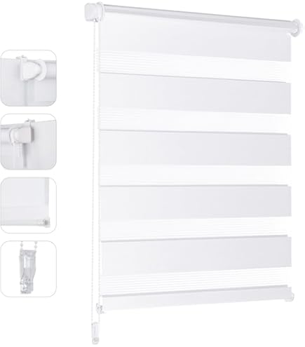 Zebra-rolgordijn, dag en nacht, personaliseerbaar met dubbele laag, raamgordijnen, doorschijnend of verduisterend, voor woonkamer, keuken, blauw, 130 x 150 cm (b x h