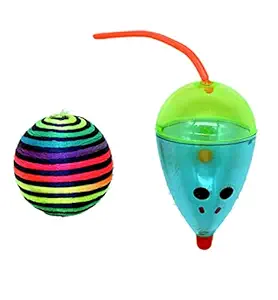 Pets Empire Nylon Durable Cat Kitten Kitty Toy Colorful Ball with Bell and Plastic Mouse Play Toy- Color May Vary