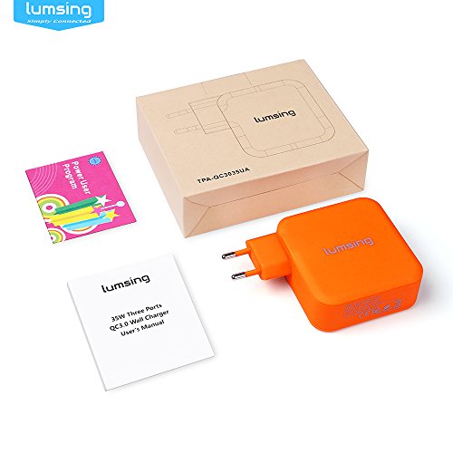 Lumsing Quick Charge 3.0 35W USB Ladegerät Wand Ladeadapter, 1 Port QC3.0 + 2 Port mit Smart IC Technologie Wall Charger für iPhone7/ 7Plus, iPad, HTC One A9/M9, Nexus 6, LG G5 V10 ,Smartphones Tablets und andere USB-ladende Geräte (Orange) - 8