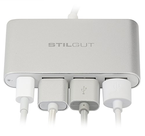 StilGut USB Typ C Multiport Adapter mit Ladefunktion, 3-Port USB 3.0 für Apple 12″ Retina MacBook und Chromebook Pixel, Silber - 4