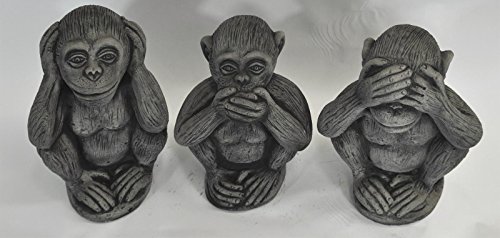 3 Affen Set massiv Nichts sehen hören sagen Glücksbringer Skulptur - 3