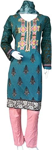 Size M Embroidered Cotton Linen Readymade 3 Piece Outfit Hand Stitched Pakistani Indian Asian Bollywood Suit