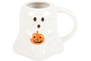 SJ TRADERS Ghost Shaped Mug with Pumpkin, 440ml Capacity Ceramic Mugs for Coffee and Tea with Handle, Pumpkin Ghost Mug Spooky Decor Gifts for Your Loved Ones This Halloween (Orange)
