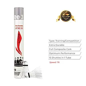Li-Ning A+62 XD Feather Shuttlecock, Speed 76 (Pack of 15 Shuttles)