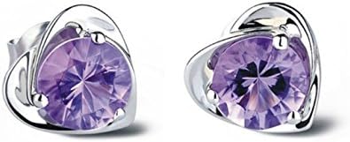 Sterling Silver Stud Earrings, Nopson Sparkling Blue Diamond Sterling Silver Princess Cut Cubic Zirconid Stud Earrings