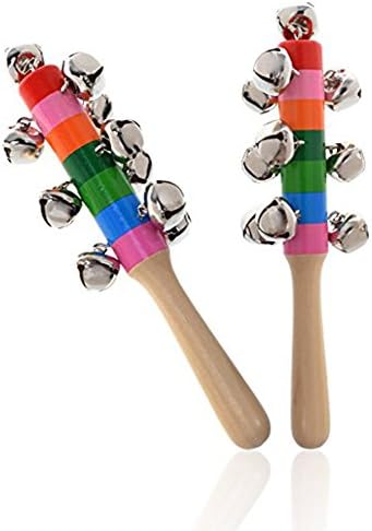 Wooden Hand Bell Ring Shaker Stick Music Instrument Toy for Children 2 Pcs