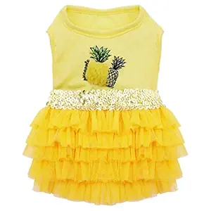 kyeese Dog Dress Pineapple Yellow Tiered Dogs Beach Dresses with Sequins Cat Dress