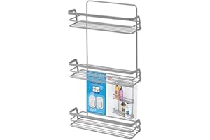 FERIDRAS Linda Mensola con Gancio Doccia, 3 Ripiani, Rettangolare, Acciaio, Cromo, 26.40 x 10 x 49.5 cm