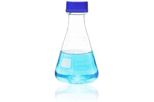 ULAB Scientific Erlenmeyer-Flasche mit blauem Schraubverschluss, 500 ml, Borosilikat 3,3 mit aufgedruckter Graduierung, UEF1017