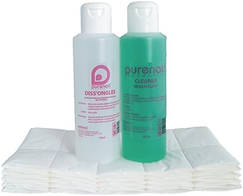 Pocket Nail Cleaner with Degreasing Solvent 125 ml + Diss'Ongle Acetone 125ml + 100 UV Gel and False Nail Cellulose Squares