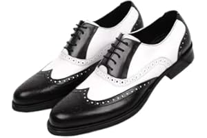 SayfuR Chaussures Oxford habillées for Hommes à Lacets Brogue en Relief Bout d'aile Chaussures Oxford Bicolores en Cuir PU Semelle Basse en Caoutchouc Talon Bloc Antidérapantes