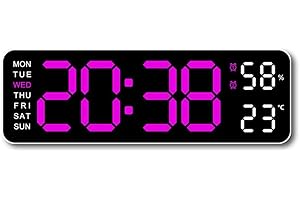 LZYWOD Reloj de pared digital, reloj de pared grande de 13 pulgadas, calendario digital, reloj digital de pantalla grande, reloj digital LED con control remoto, regulador de cuenta regresiva con temperatura