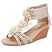 Produktbild SHE.White Damen Keilsandaletten mit Strass Retro Blume Sommer Offener Zeh Reißverschluss hinten Sandaletten Frauen Wedge Römische Sandalen 35-42