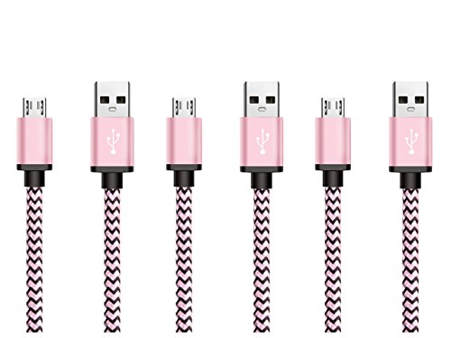 Micro USB Kabel Nylon, BeneStellar (3 Pack 1,8m) High Speed USB 2.0 A Male auf Micro B Synchronisations und Ladekabel für Android, Samsung, Huawei, HTC, Sony, Nexus, Xiaomi und mehr (Rosa 1,8m) - 2