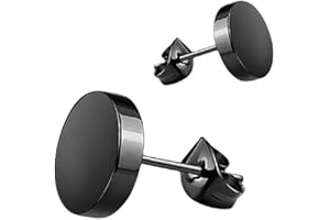 PRK 14 Black Stud Round Circular Earrings For Men Women Unisex Fashion 10mm