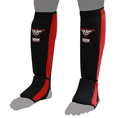 BOOM Prime Gel Neoprene MMA Shin Instep Pads Leg Guards Foot Protective Gear Muay Thai Boxing Martial Arts UFC Taekwondo Krav Maga Kickboxing Training