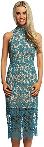 Jarlo Juliet Teal Crochet Bodycon Pencil Dress UK 14 Green
